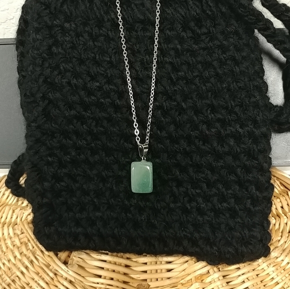 Green Aventurine Necklace Natural Gemstone Pendant Stainless-Steel Necklace NEW - Picture 6 of 17